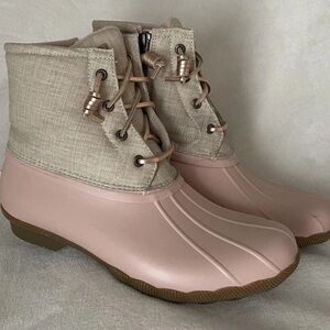 Sperry Pink and Beige Waterproof Duck Boots